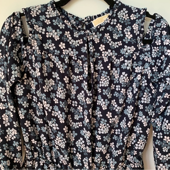 SIZE M MICHAEL KORS COLD SHOULDER FLORAL ROMPER KEYHOLE BACK LONG SLEEVE - Picture 5 of 11